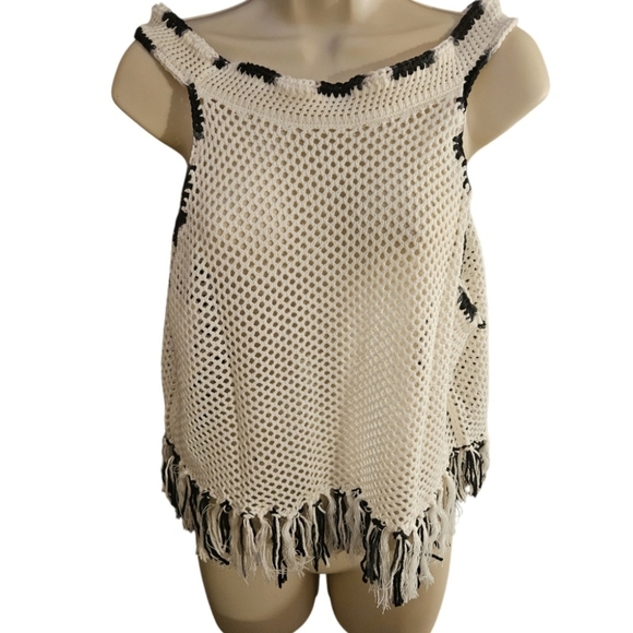 Hand Crafted Pointelle Mesh Cover-up Hand Knit Crochet Ombre Black White Cotton - Picture 3 of 17